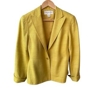 Jones New York Blazer Jacket Yellow Silk Single Button Business Preppy Size 6